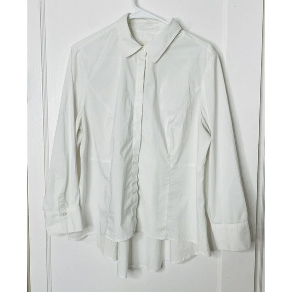 Chicos Button Up Shirt Womens Sz 3 Cut-Out White Minimalist Business Casual - Picture 1 of 12